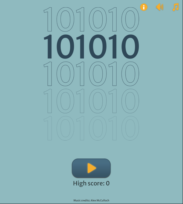 101010 Game Welcome Screen Screenshot.