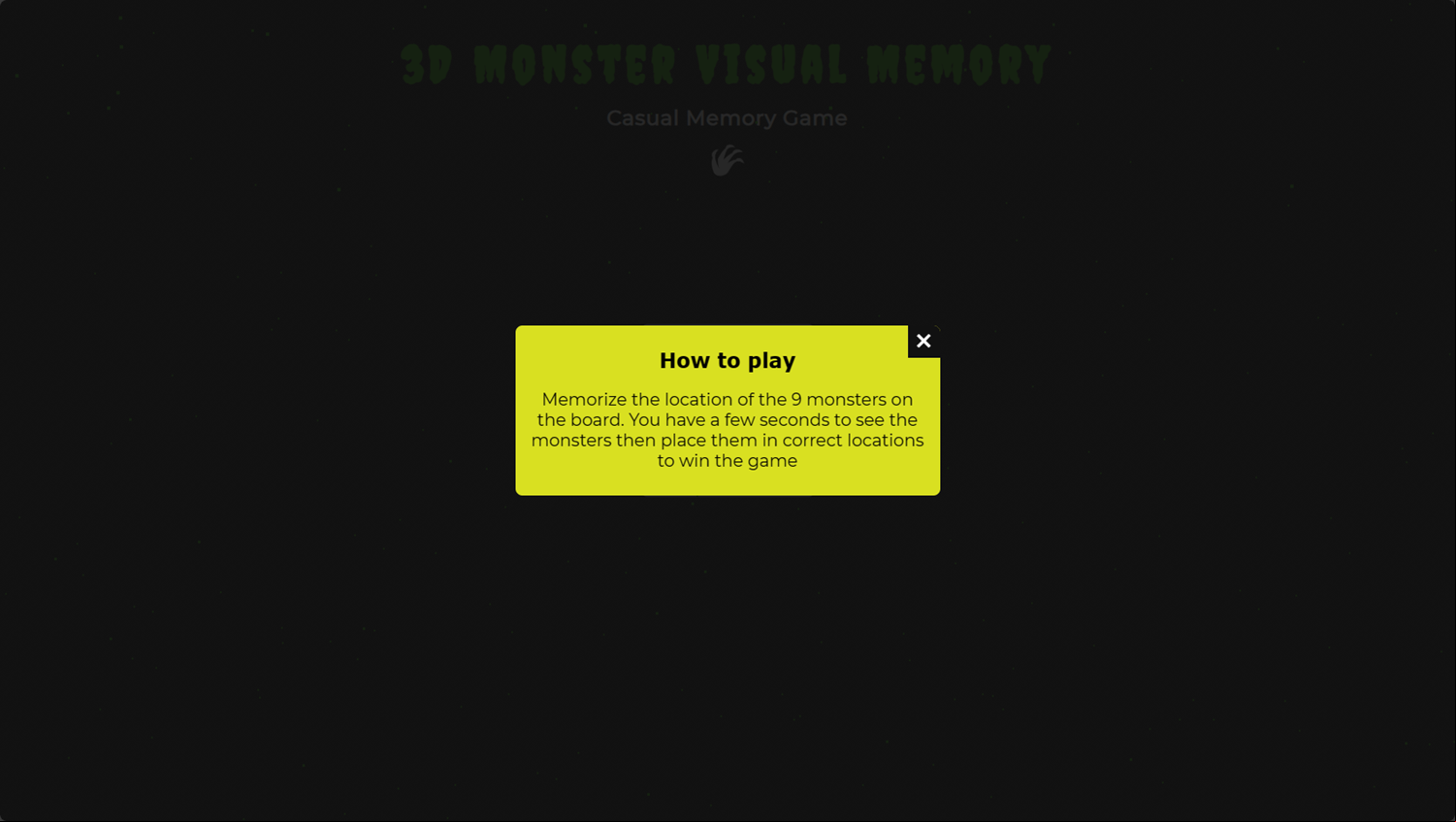 3D Monster Visual Memory Game How To Play Screenshot.
