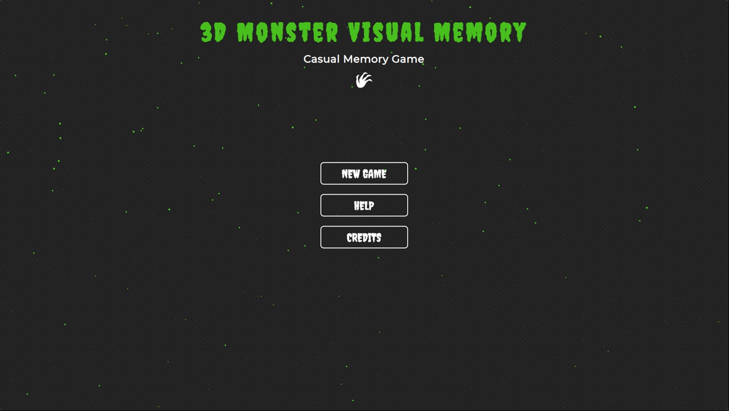 3D Monster Visual Memory Game Welcome Screen Screenshot.