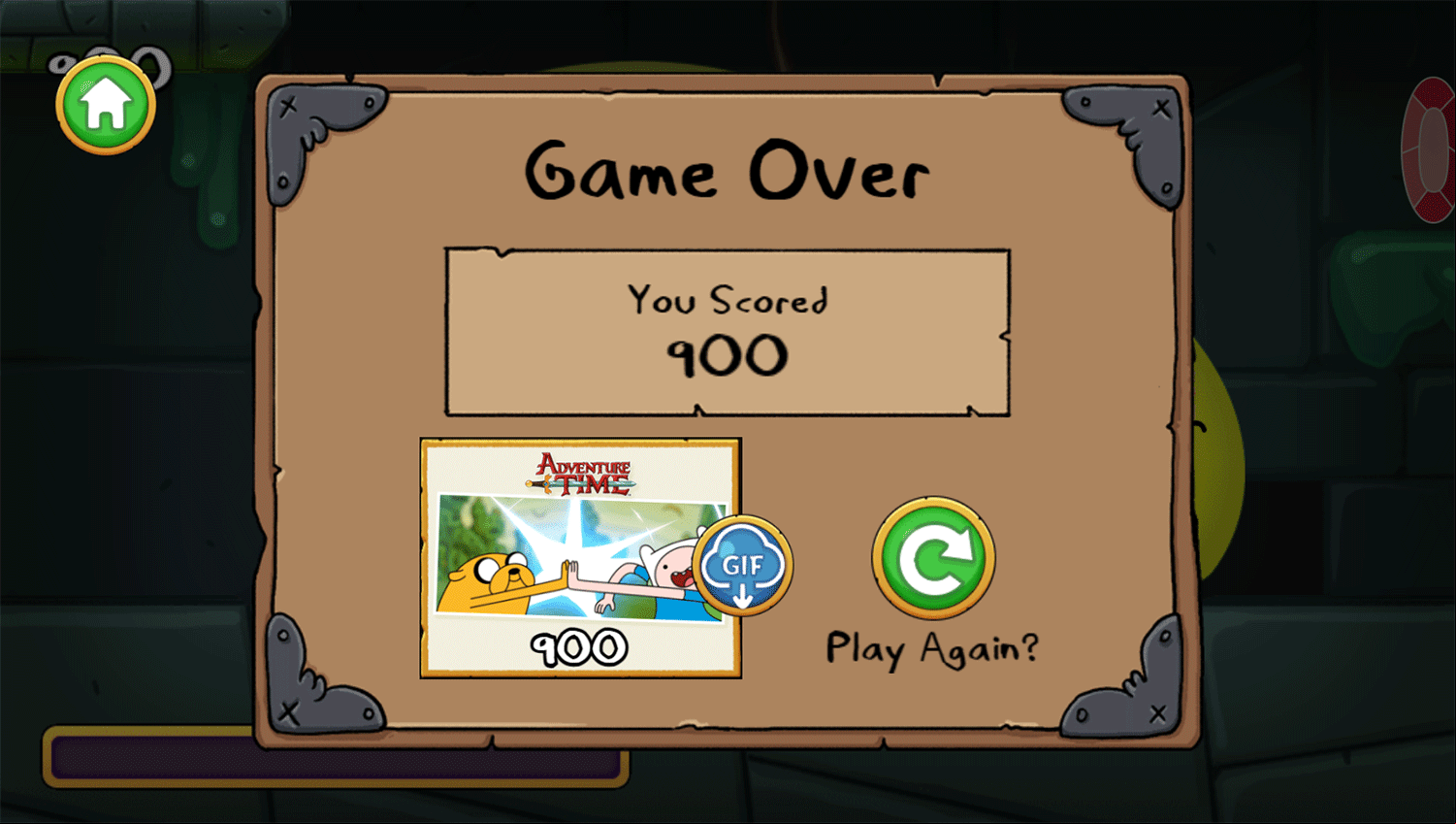Adventure Time Elemental Game Slime Time Score Screenshot.