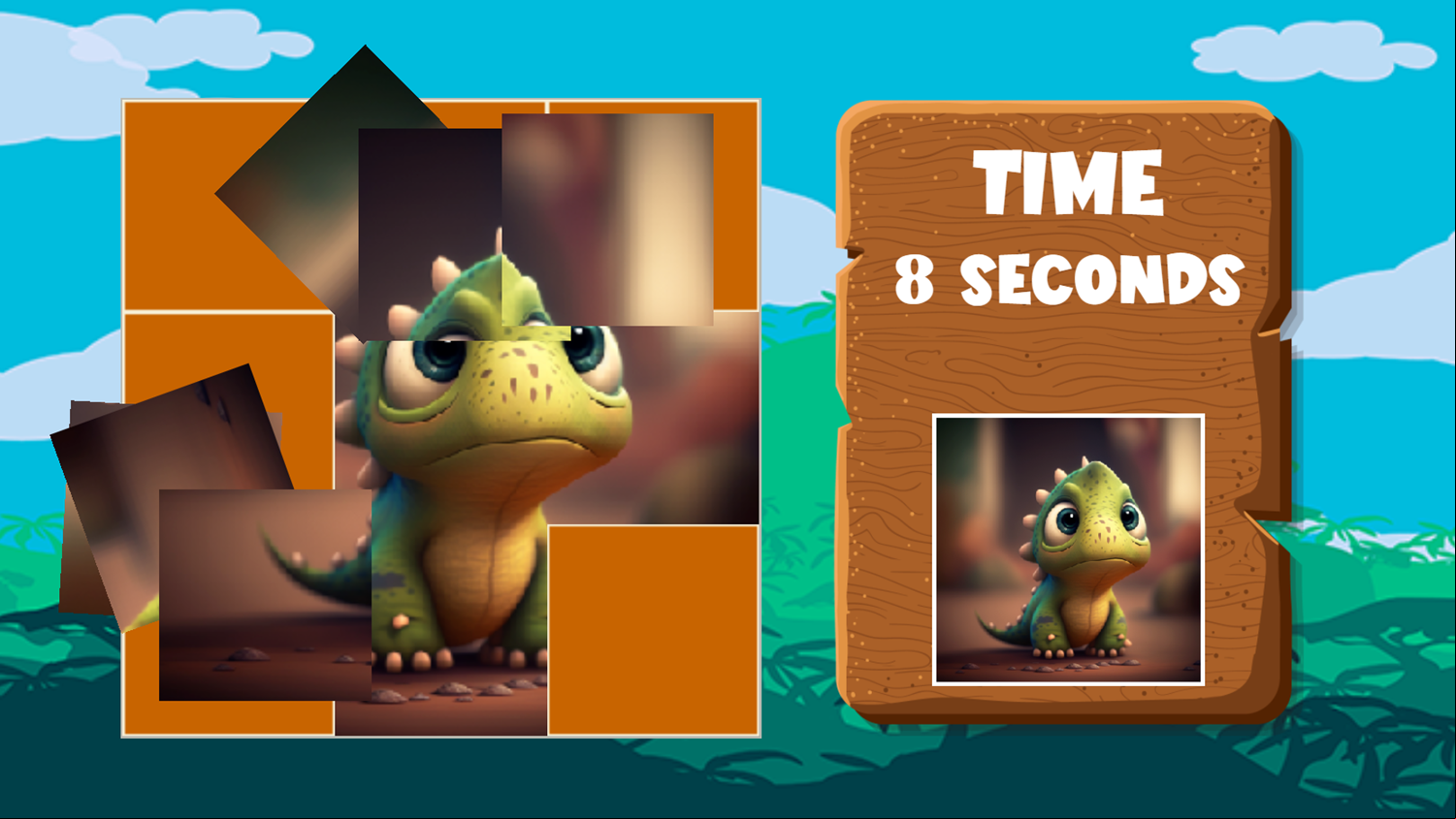 Baby Dinosaur Puzzle Game Level Play Screenshot.