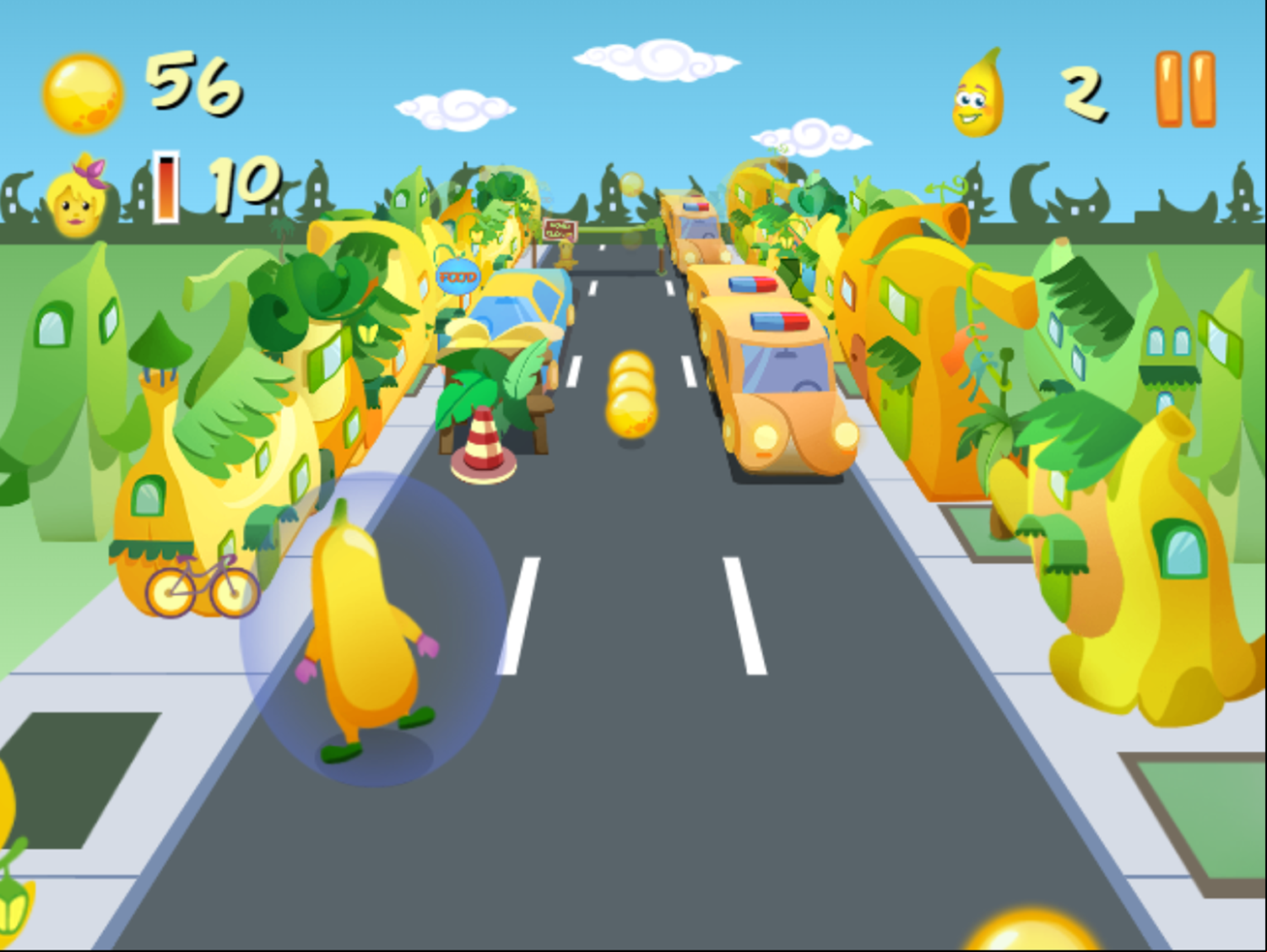 Banana Running Game Invincible Shield Active Screenshot.