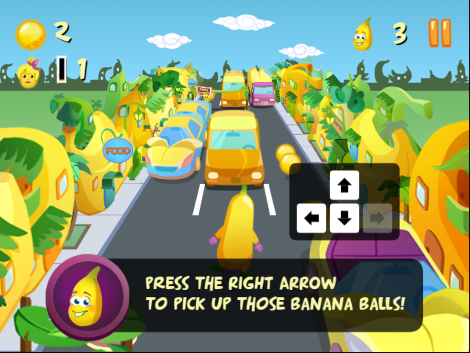 Banana Running Game Move Right Tutorial Screen Screenshot.