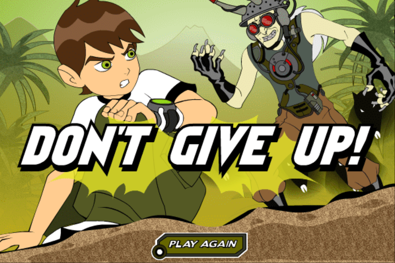 Ben 10 Race Against Time Savage Pursuit Game Over Screenshot.
