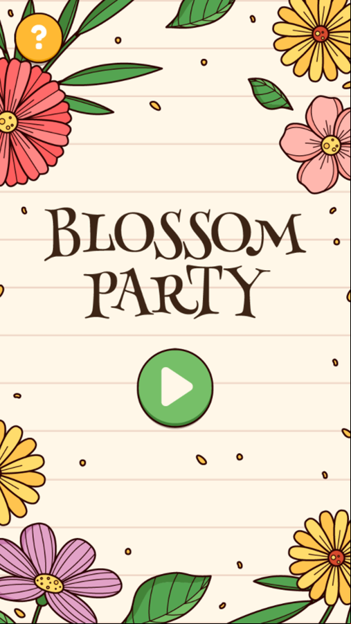 Blossom Party Game Welcome Screen Screenshot.