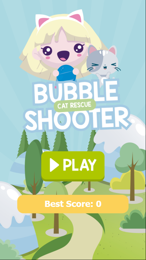 Bubble Shooter Cat Rescue Game Welcome Screen Screenshot.