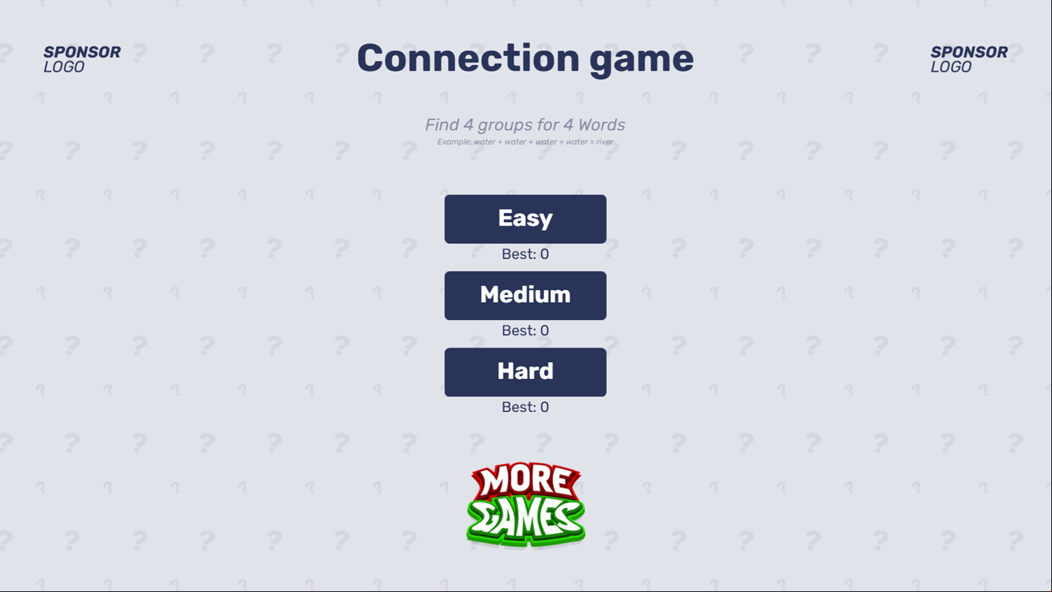Connection Game Welcome Screen Screenshot.