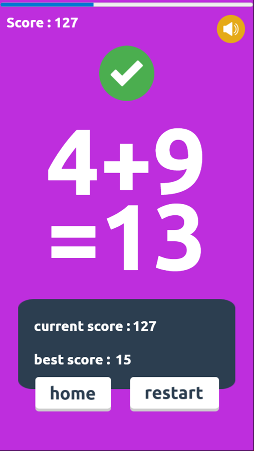 Crazy Math Game Score Screenshot.