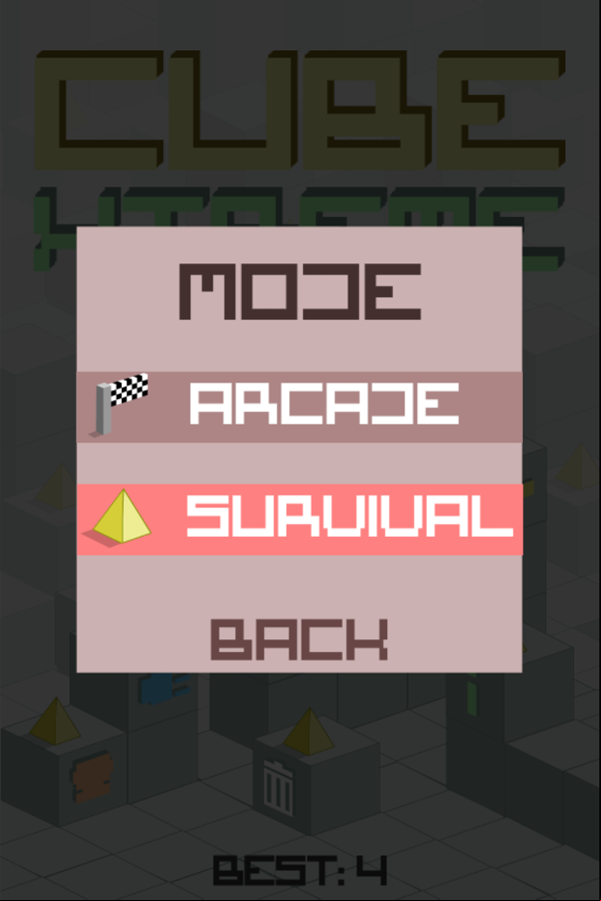 Cube Xtreme Game Mode Select Screen Screenshot.