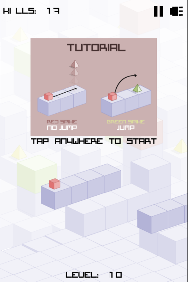 Cube Xtreme Game Red and Green Spikes Tutorial Screen Screenshot.