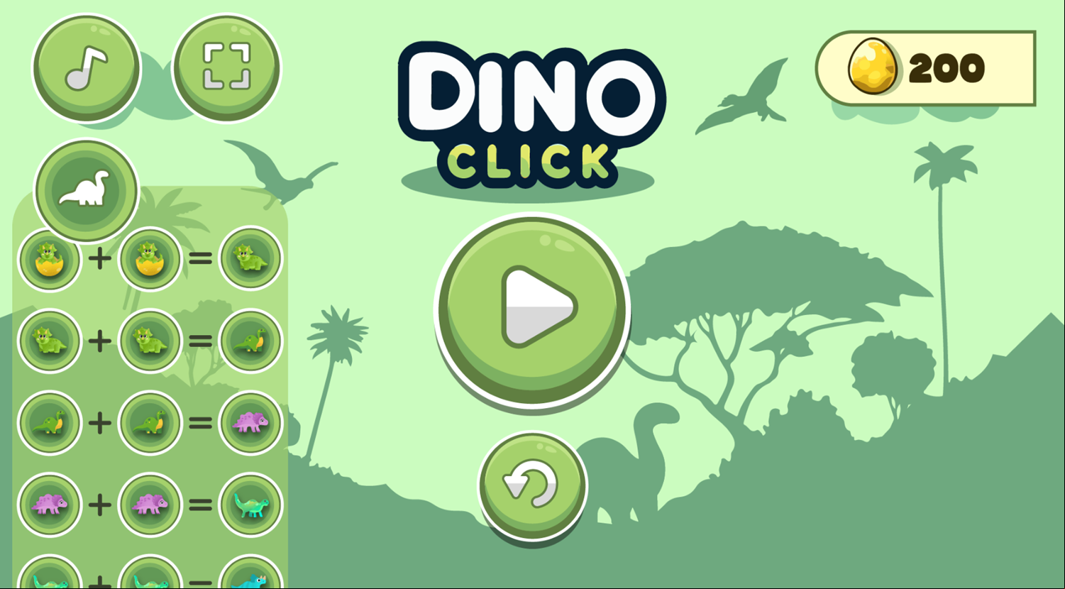 Dino Click Game Evolution Table Screenshot.