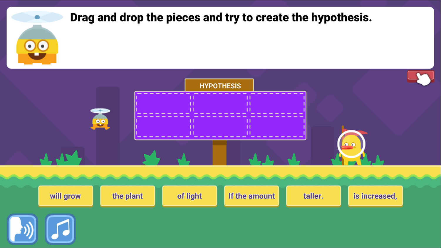 DocDuck Scientific Method Game Create the Hypothesis Screenshot.