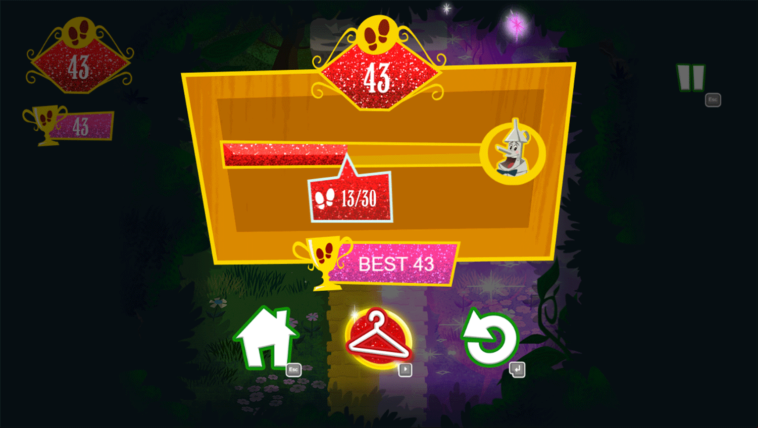Dorothy and the Wizard of Oz Run Dorothy Game Over Screenshot.