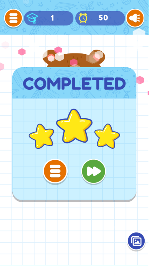 Dot to Dot Cute Animal Game Level Completed Screenshot.
