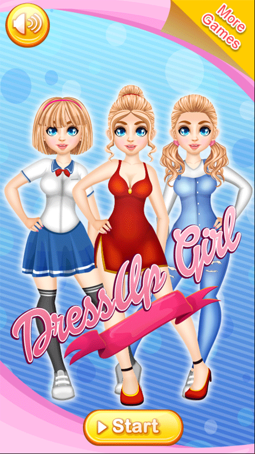 DressUp Girl Game Welcome Screen Screenshot.