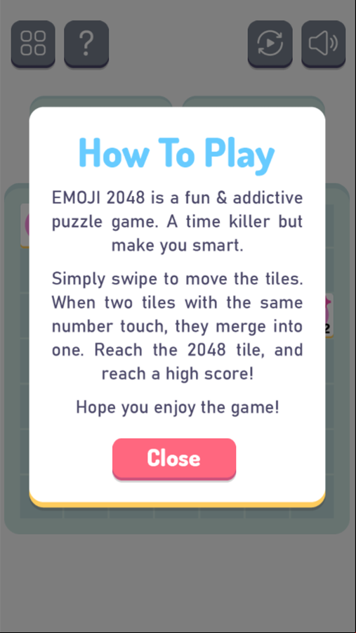 Emoji 2048 Game How to Play Screen Screenshot.