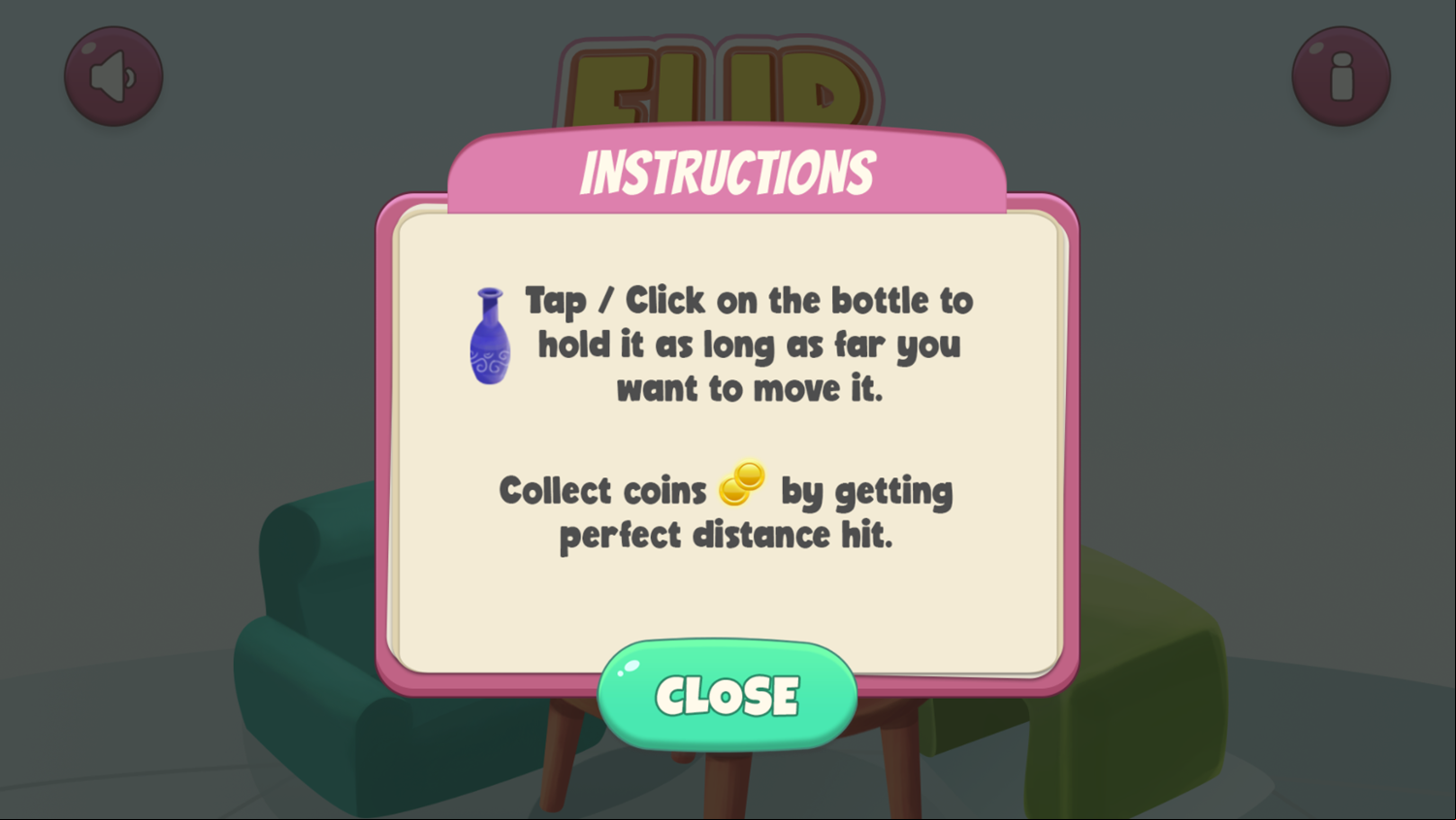 Flip The Bottle Game Instructions Screenshot.