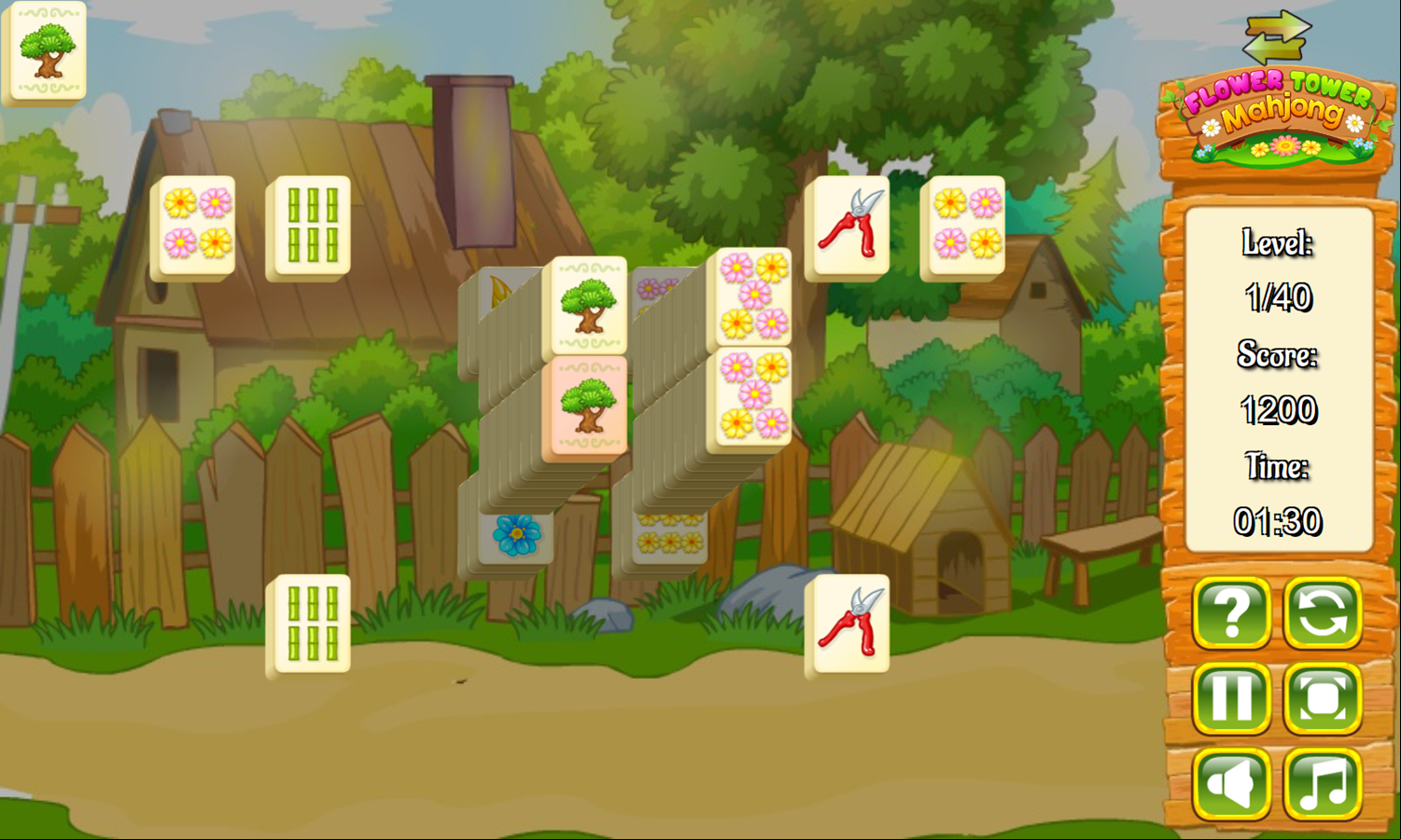 Flower Tower Mahjong Game Level Play Screenshot.
