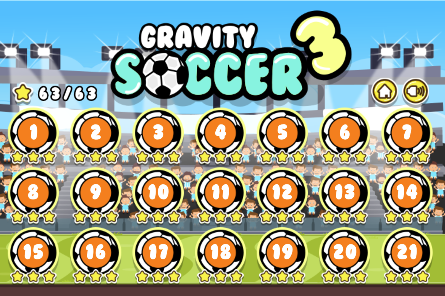 Gravity Soccer 3 Game Level Select Screen Screenshot.