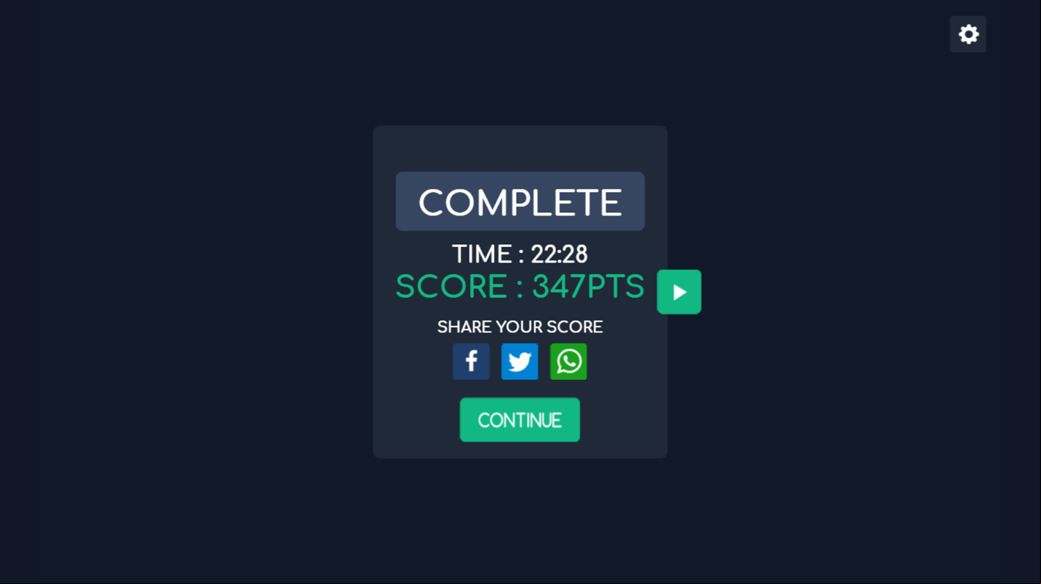 Guess Word Game Final Score Screenshot.