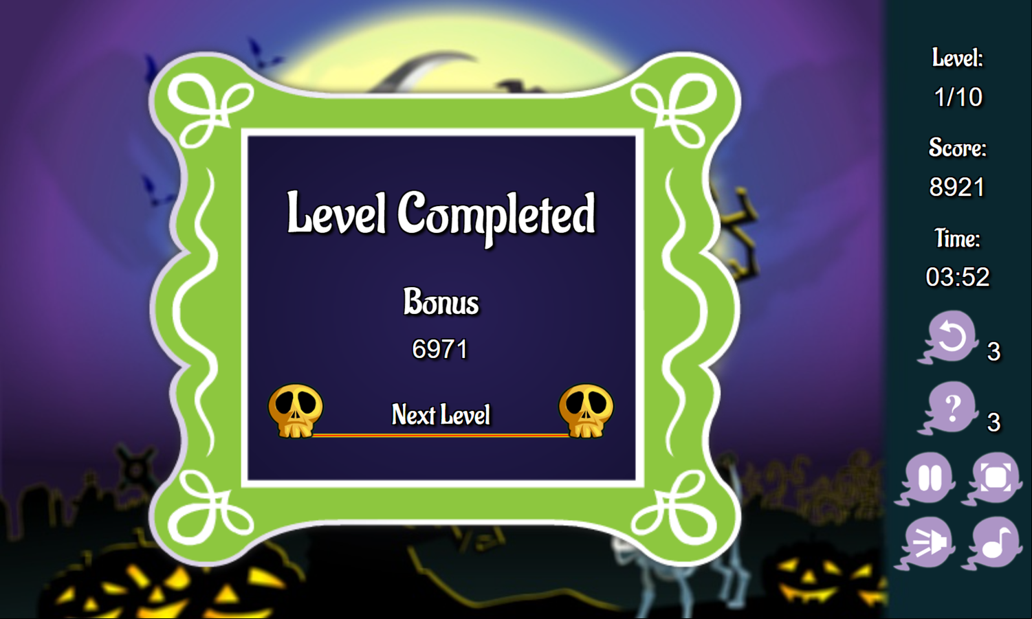 Halloween Connect Game Level Completed Screenshot.