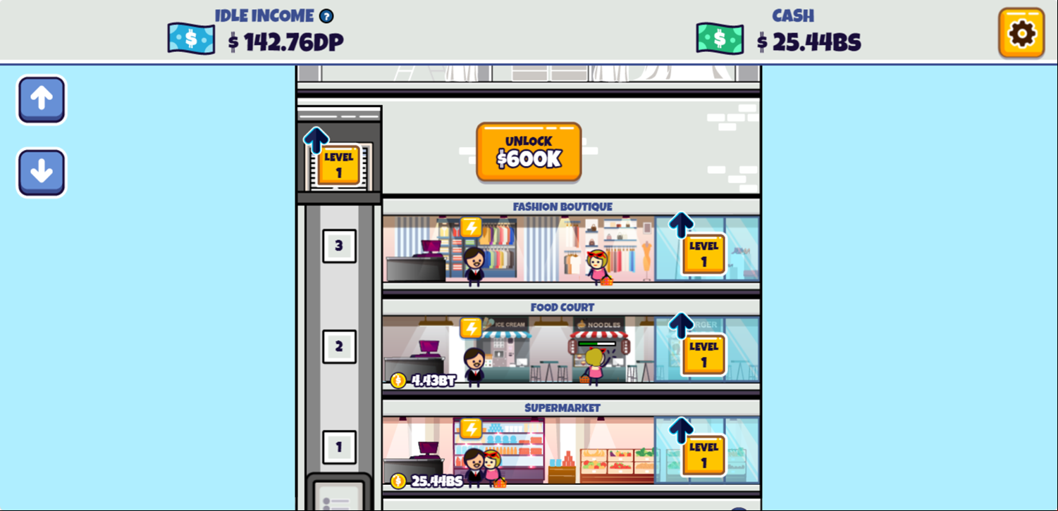 Idle Megamall Empire Game Unlock Floor Screenshot.