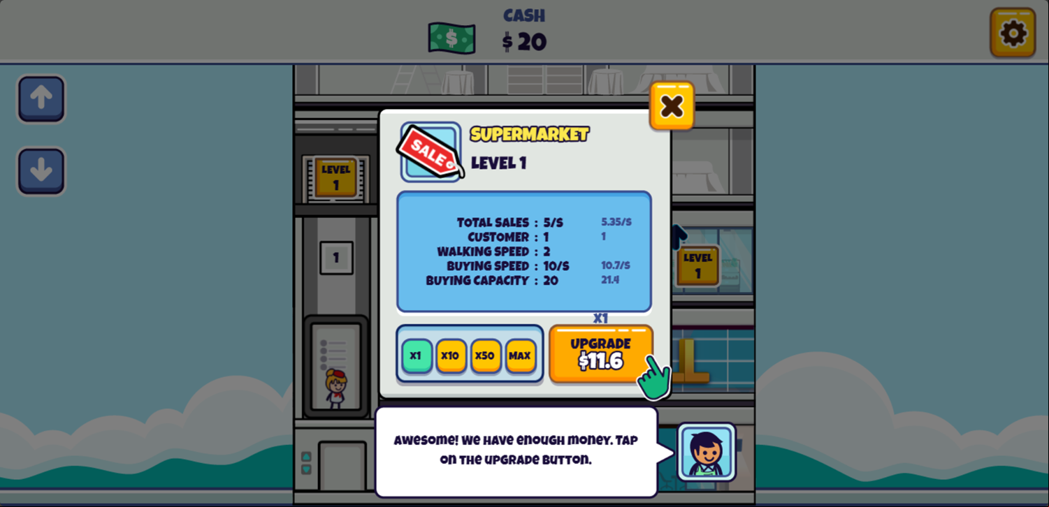 Idle Megamall Empire Game Upgrade Workers Screenshot.