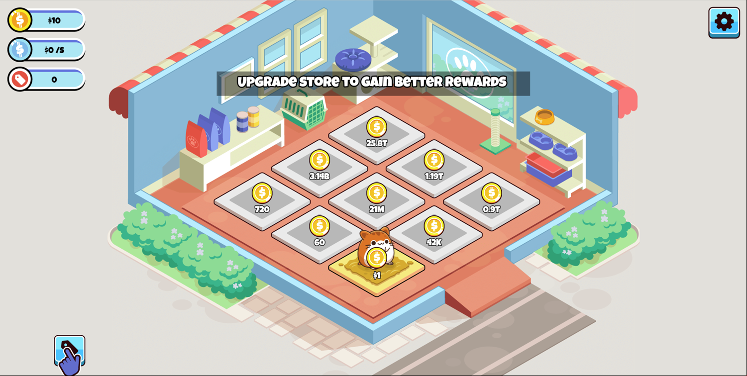 Idle Pet Business Game Upgrade Store to Gain Better Rewards Screenshot.