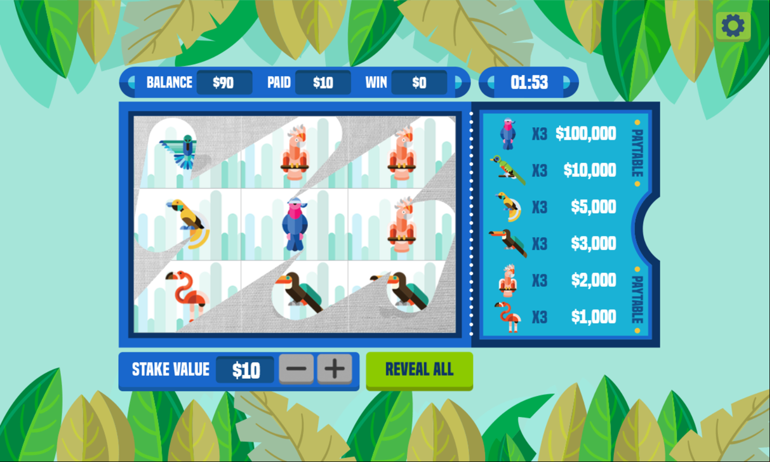 Jungle Scratch Game Reveal Card Screenshot.