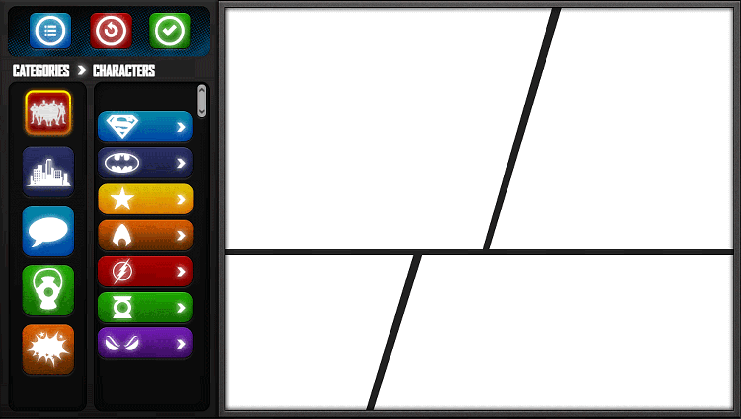 Justice League Comic Creator Game Blank Slate Screenshot.