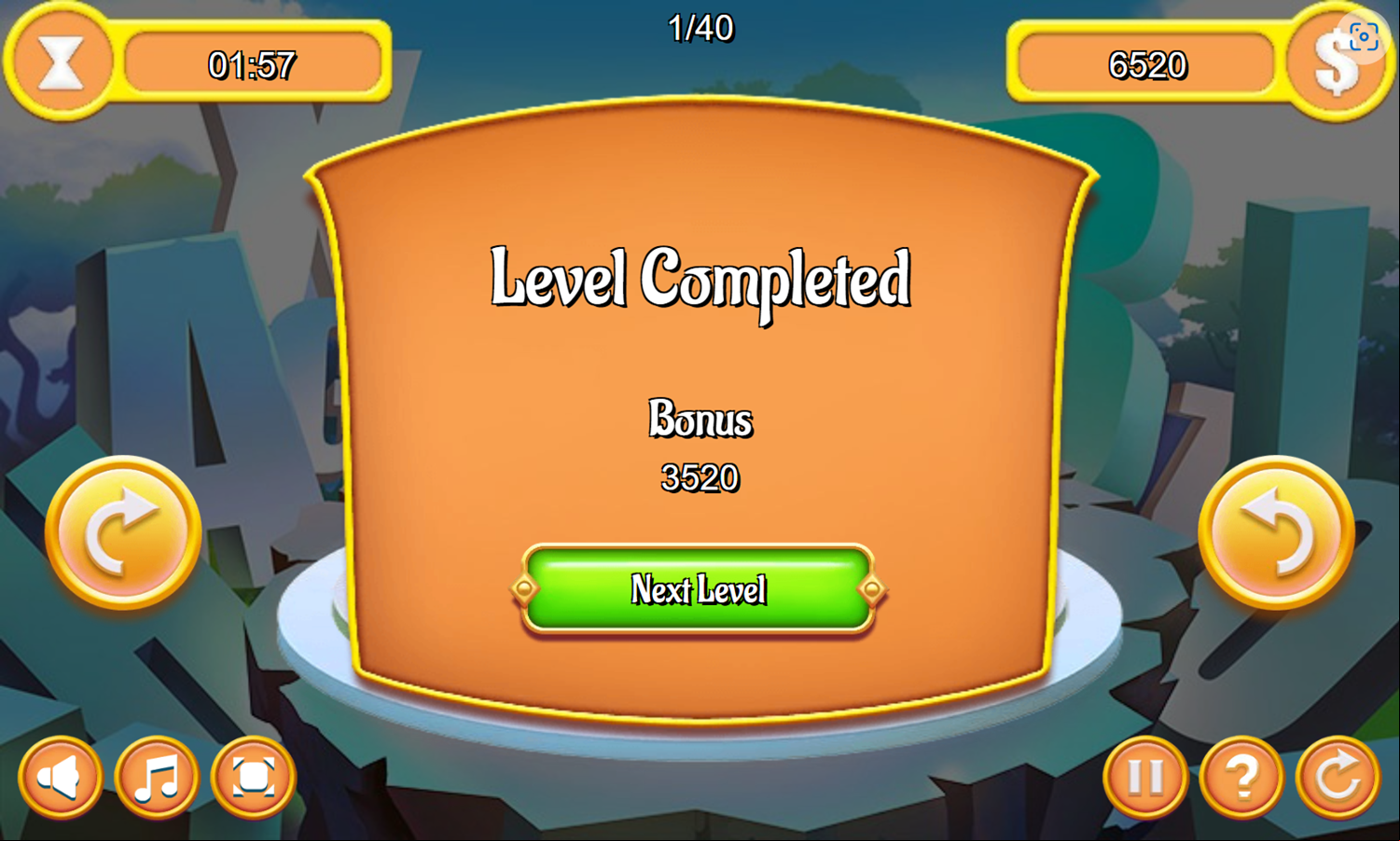 Letter Dimensions Game Level Completed Screenshot.