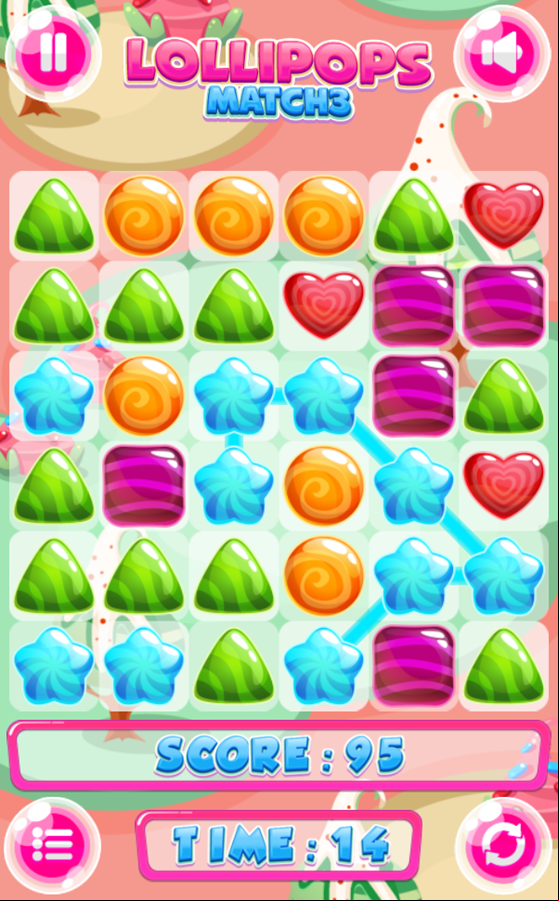 Lollipops Match 3 Game Play Screenshot.