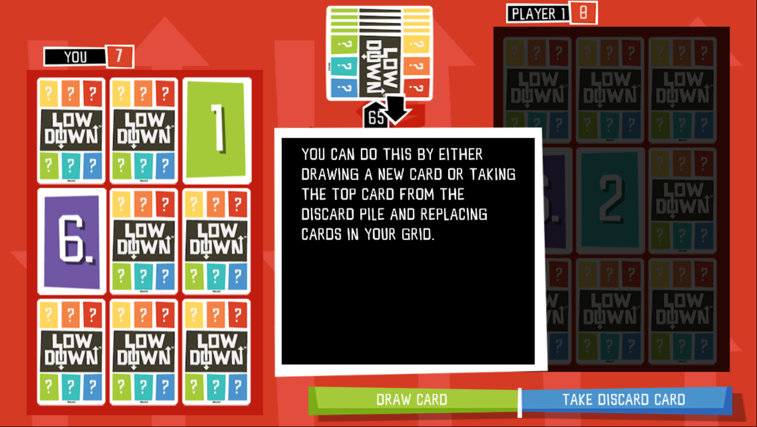 Low Down Game Instructions Screenshot.