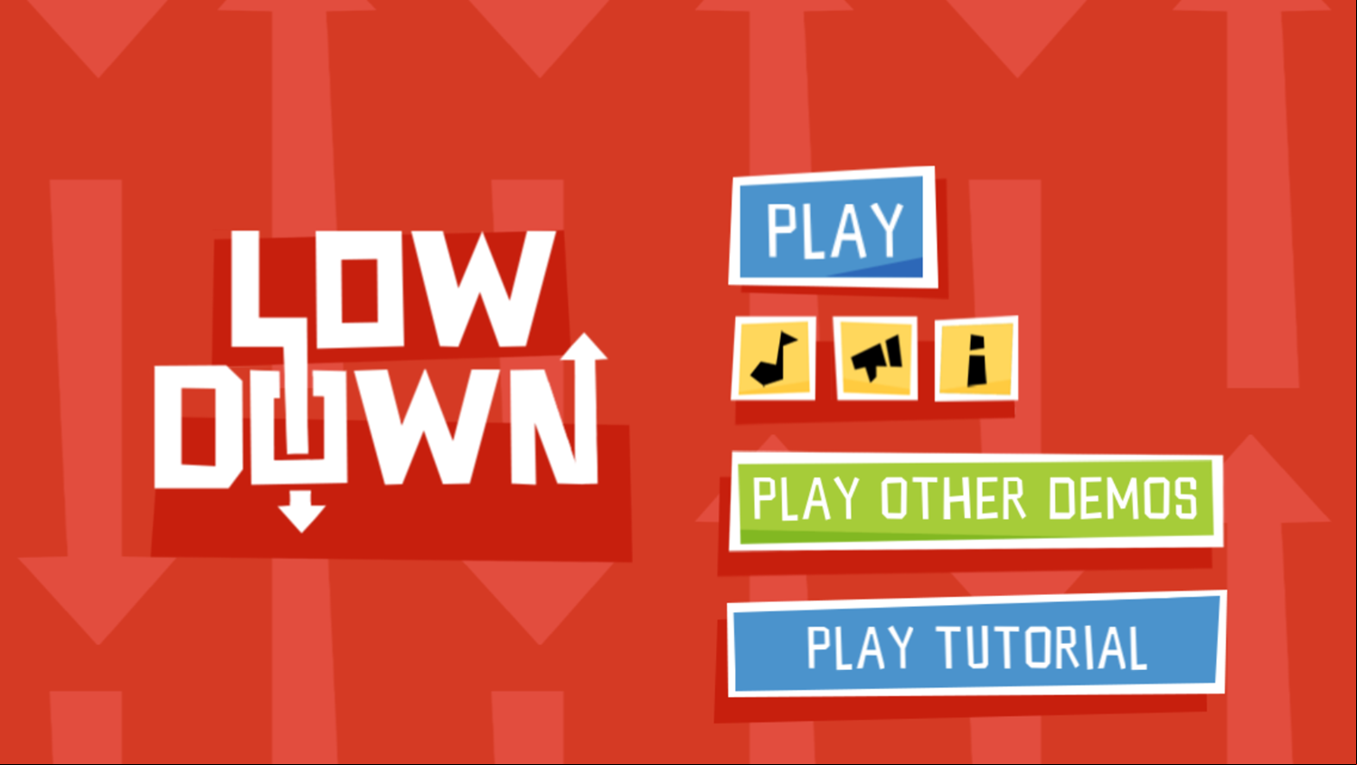 Low Down Game Welcome Screen Screenshot.
