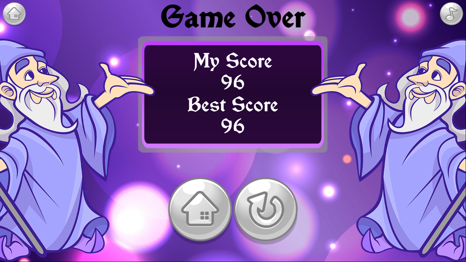 Math Wizard Game Score Screenshot.