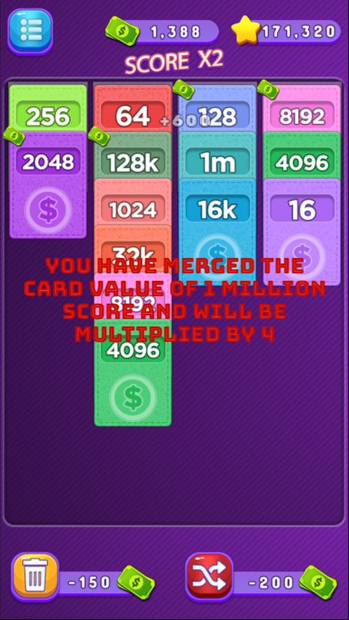 Merge Cash Game Four Times Multiplier Screenshot.