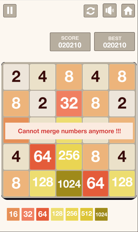 Merge Number 2048 Game Over Screen Screenshot.
