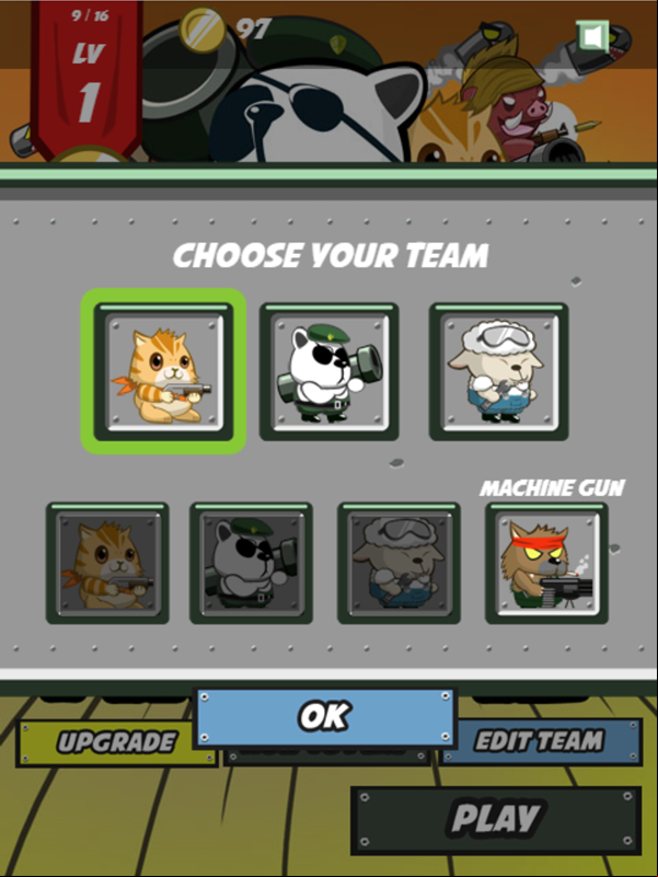 Metal Animal Game Choose Your Team Screen Screenshot.