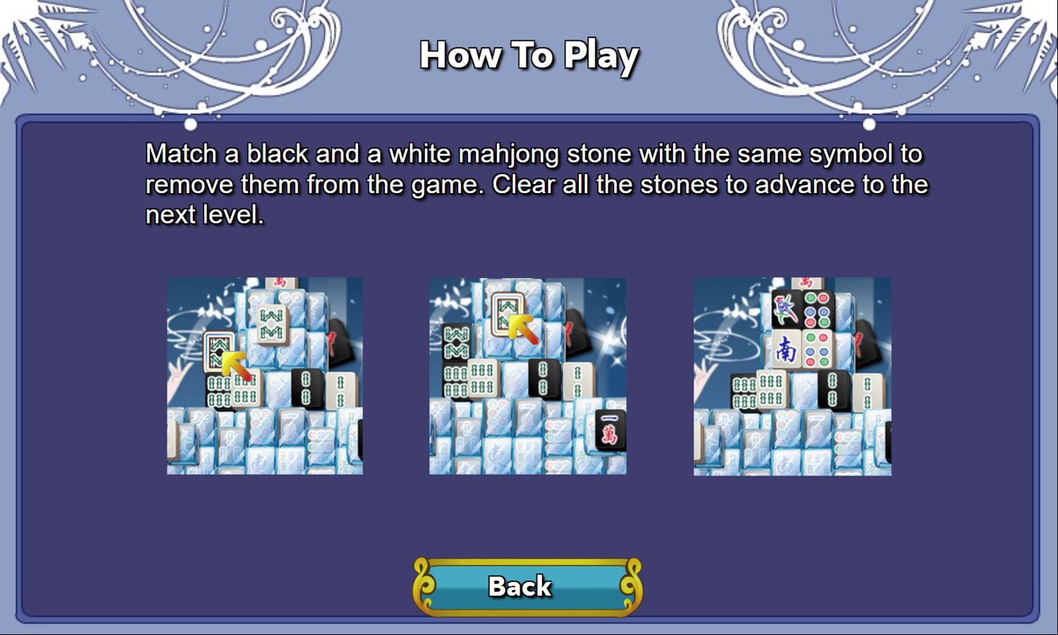 Monochrome Mahjongg Game How To Play Screenshot.