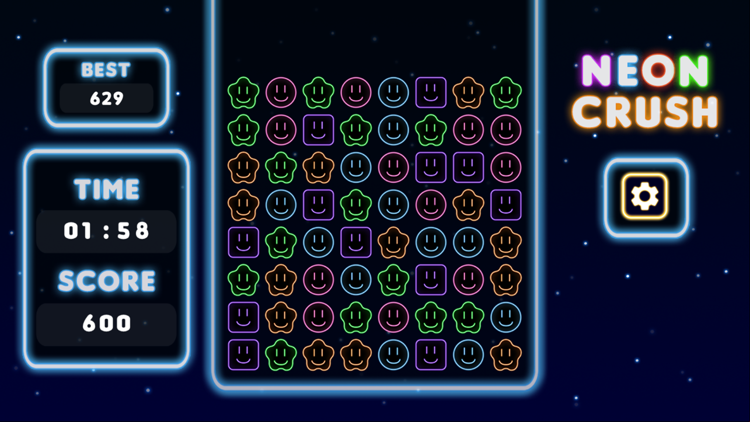 Neon Crush Game Start Screenshot.