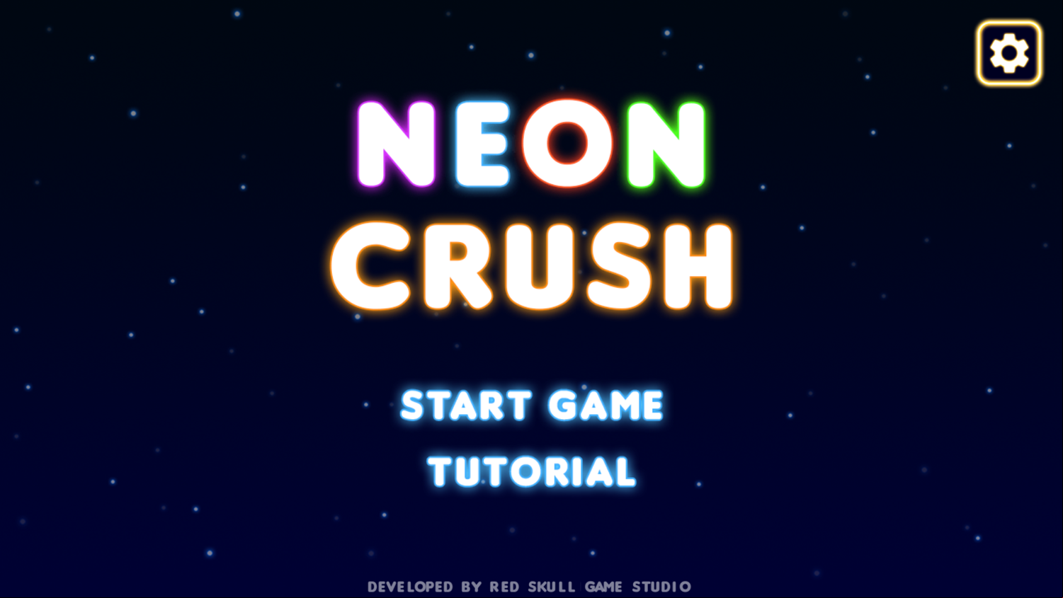 Neon Crush Game Welcome Screen Screenshot.