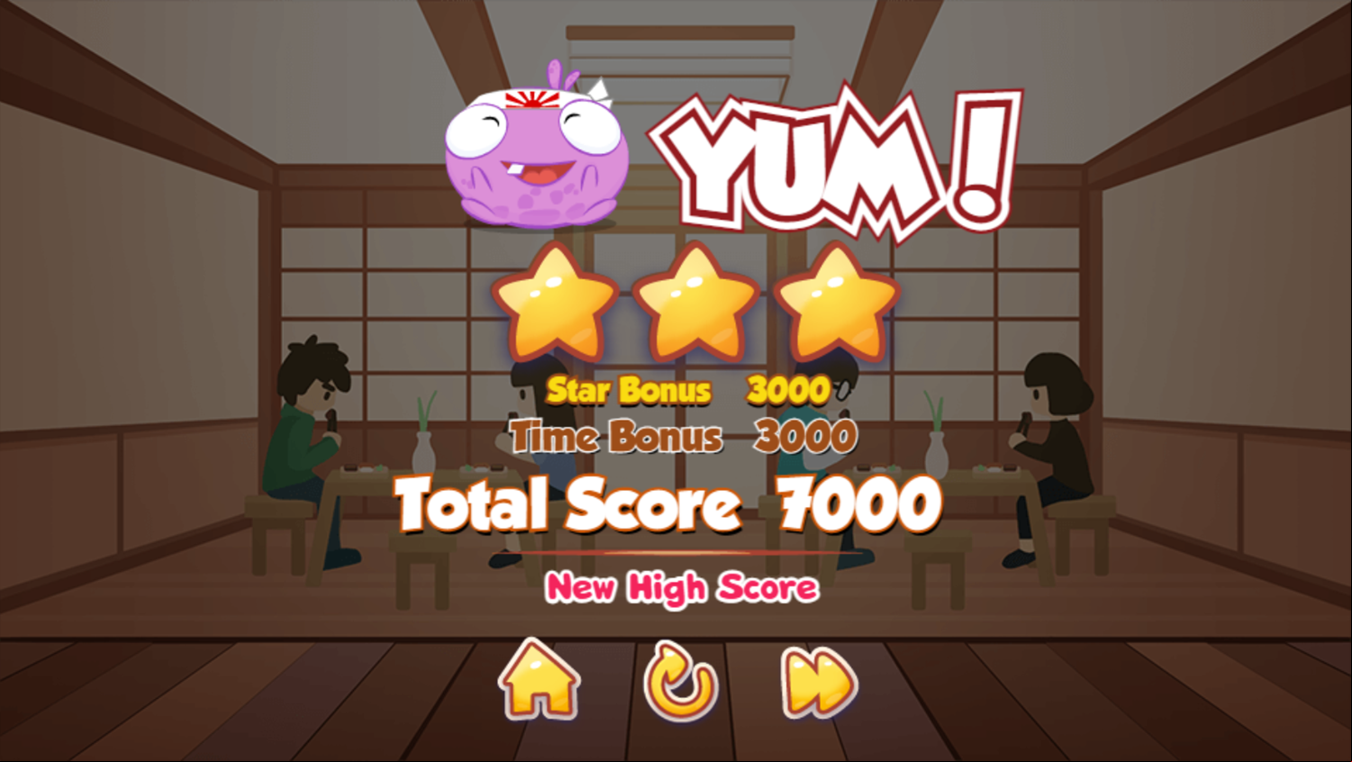 Nom Nom Yum Game Level Complete Screen Screenshot.