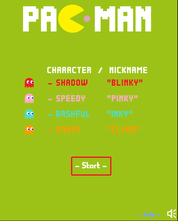 Pac-Man Game Welcome Screen Screenshot.