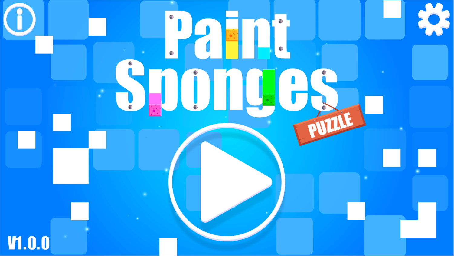 Paint Sponges Puzzle Game Welcome Screen Screenshot.