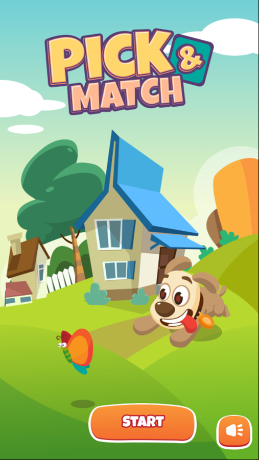 Pick and Match Game Welcome Screen Screenshot.