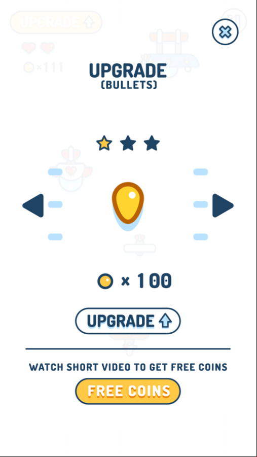 Plane Shooter Game Bullet Upgrade Screen Screenshot.