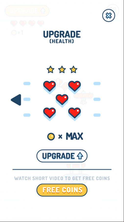 Plane Shooter Game Health Upgrade Max Screen Screenshot.