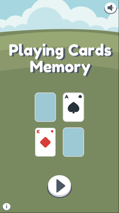Playing Cards Memory Game Welcome Screen Screenshot.