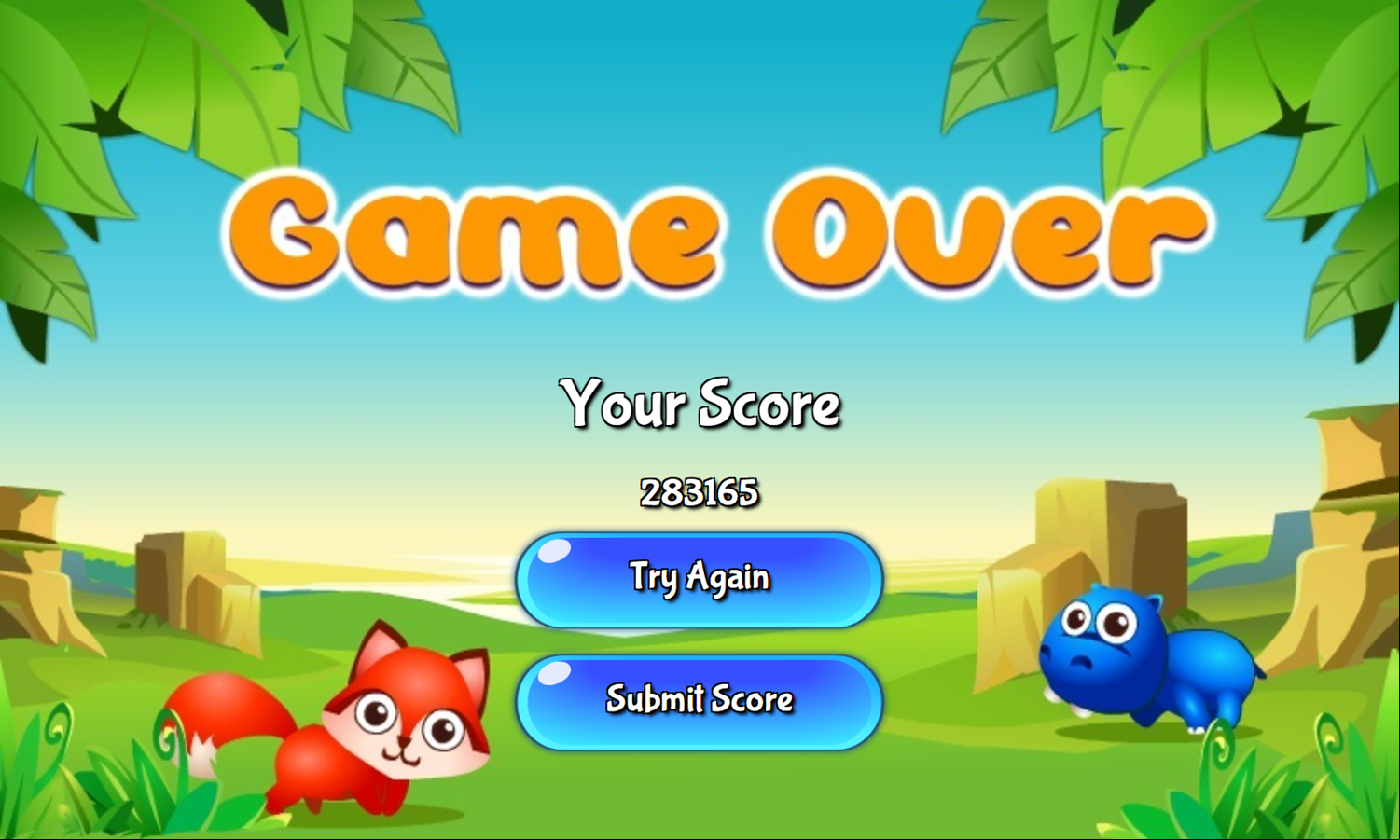 Plushy Animals Game Over Screenshot.