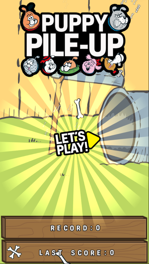Puppy Pile Up Game Welcome Screen Screenshot.